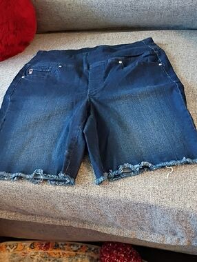 belle By Kim Gravel Dark Wash Denim Cutoff Shorts